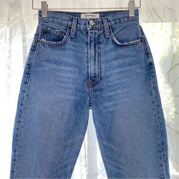 REFORMATION STEVIE ULTRA HIGH RISE SKINNY cropped BLUE JEANS - Picture 2 of 14